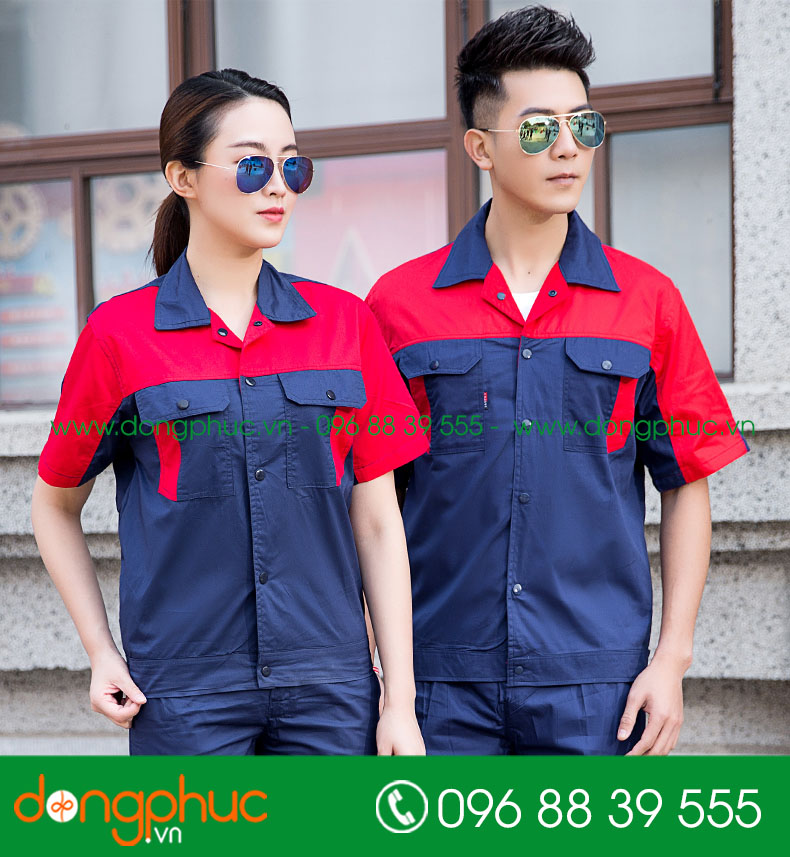 Mẫu bảo hộ màu tím than phối đỏ cộc tay